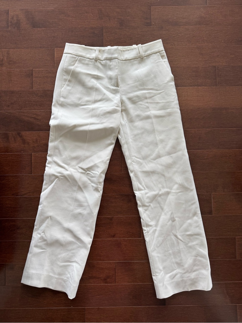 Giorgio Armani Cream Straight Legged Virgin Wool Trousers with a button front